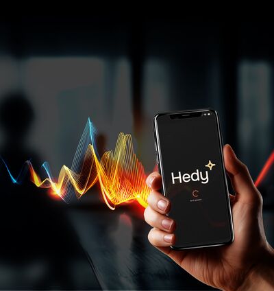 Hedy.ai App auf einem Smartphone – KI-Meeting-Assistent für souveräne Kommunikation und effiziente Meetings